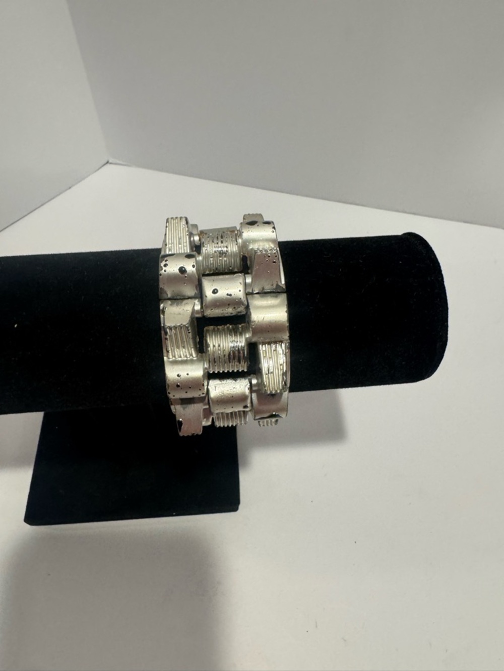 Vintage Silver Tone Chunky Industrial Link Bracelet Statement Wide